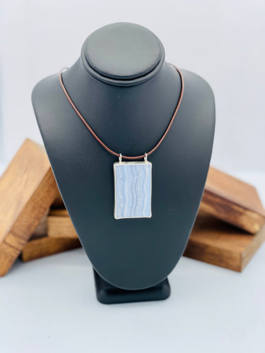 Blue Lace Agate Rectangle Pendant Necklace